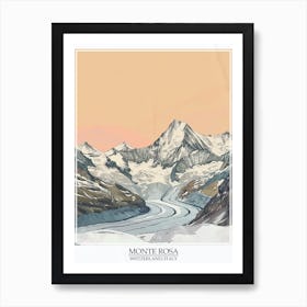 Monte Rosa Switzerland Italy Color Line Drawing 7 Poster Art Print