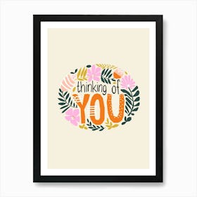 Thinking Of You Abstract Florals Collage Illustration on Cream White Art Print