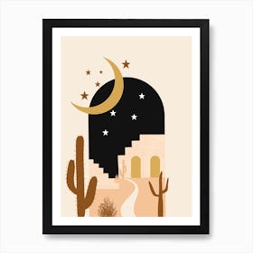 Cactus And Moon 1 Art Print