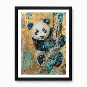 Panda Cub Gold Effect Collage 3 Art Print