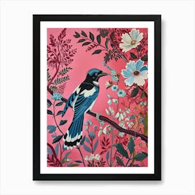 Floral Animal Painting Magpie 4 Art Print