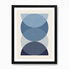 Circle Half-circle Abstract Shapes Blue Navy Art Print