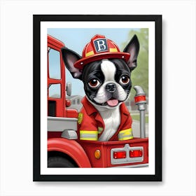 Boston Terrier In Fire Truck-Reimagined Art Print