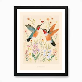 Folksy Floral Animal Drawing Humingbird 3 Poster Art Print