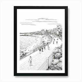 View Of Sydney, Australia Line Art Black And White 11 Art Print