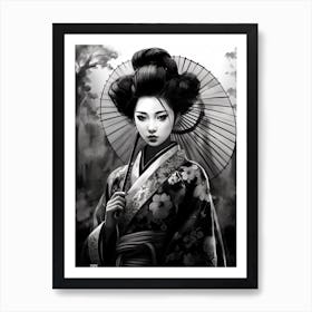 Geisha Black And White Anime Style  8 Art Print