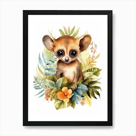 Watercolour Jungle Animal Baby Kinkajou 1 Art Print