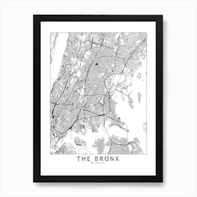 The Bronx White Map Art Print