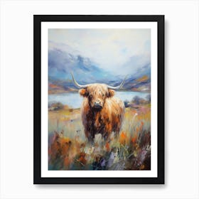 Brushstroke Impressionism Style Painting Of A Highland Cow In The Scottish Valley 7 Art Print