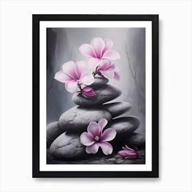 Pink Flowers On Stones Art Print