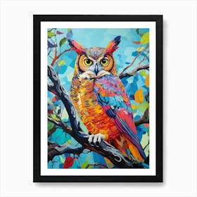 Colourful Bird Painting Great Horned Owl 2 Art Print