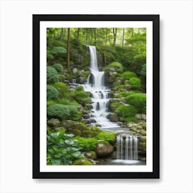 Waterfall In The Japanese Garden 1 Art Print