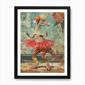 Dinosaur In A Tutu Retro Collage 1 Art Print