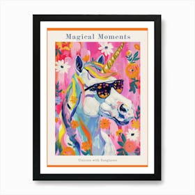 Floral Unicorn With Sunglasses 3 Poster Art Print