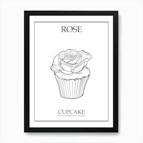 Rose Cupcake Line Drawing 1 Poster Art Print