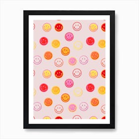 Smiley Faces In Pink And Yellow Art Print