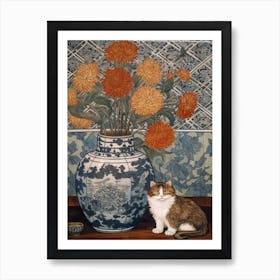 Aster With A Cat 2 William Morris Style Art Print