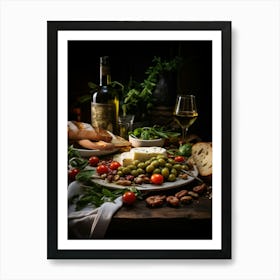 Olives And Wine On A Table Art Print