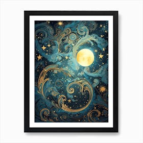 Blue And Gold Celestial 1 Art Print