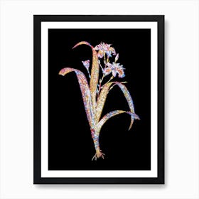 Stained Glass Iris Fimbriata Mosaic Botanical Illustration on Black n.0359 Art Print