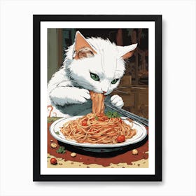 Cat Eating Spaghetti 2 Art Print