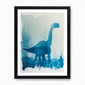 Blue Paint Wash Dinosaur Silhouette Art Print