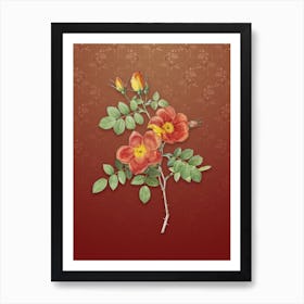 Vintage Austrian Briar Rose Botanical on Falu Red Pattern n.0129 Art Print