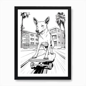 Basenji Dog Skateboarding Line Art 3 Art Print