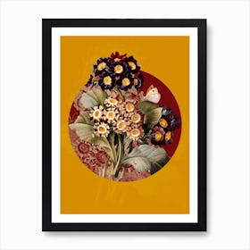 Vintage Botanical Antique Flower on Circle Red on Yellow n.0212 Art Print