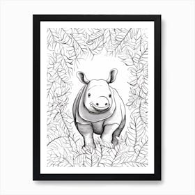 Line Art Jungle Animal Rhinoceros 3 Art Print