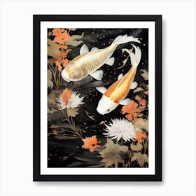 Orange Koi Fish Watercolour With Botanicals 1 Art Print
