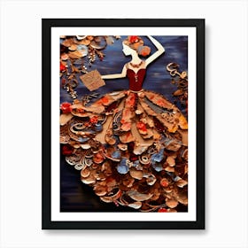 Woman In A Paper Denim Collage Dress Abstract  Art Print