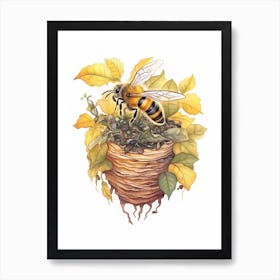 Yellow Bumble Bee Beehive Watercolour Illustration 1 Art Print