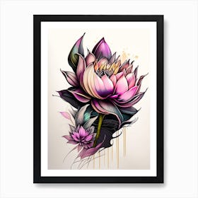 Lotus Flower Bouquet Graffiti 2 Art Print