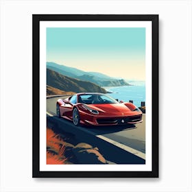 A Ferrari 458 Italia In The Pacific Coast Highway Car Illustration 4 Art Print