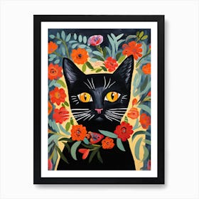 Black Cat With A Flower Crown Painting Matisse Style 2 Art Print