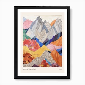 Mount Olympus Greece 4 Colourful Mountain Illustration Poster Art Print