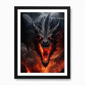 Red Dragon Mid Glare Radiating Intense Power Scales Catching Light Imposing Stance Clenched Jaws Art Print