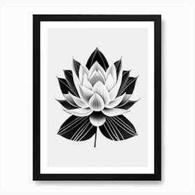 Lotus Flower In Garden Black And White Geometric 1 Art Print