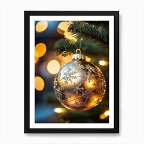 Festive Christmas Tree Bauble Reflecting Vibrant Bokeh Lights Suspended Delicately From A Richly Ad (3) Art Print
