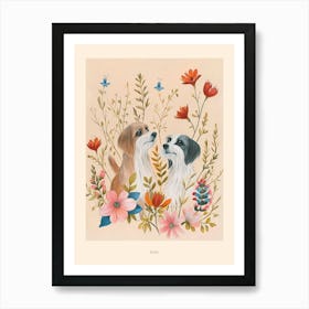 Folksy Floral Animal Drawing Dog 4 Poster Art Print