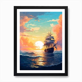 Sailing Ship At Sunset 2 Art Print