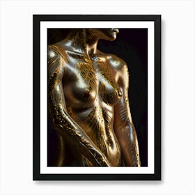 Gilded Reawakening: Reinterpretation Of Maria, the iconic robot from Fritz Lang's 1927 film "Metropolis" Art Print