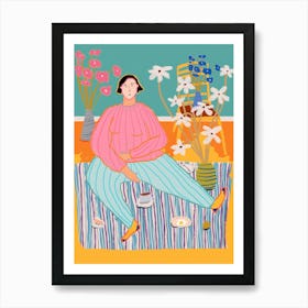 Woman Having Coffee Art Print