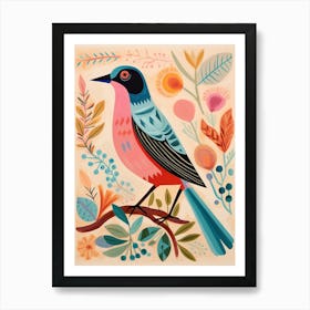 Pink Scandi Bird 1 Art Print