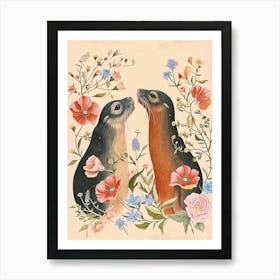 Folksy Floral Animal Drawing Seal 5 Art Print