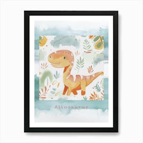 Allosaurus Dinosaur Muted Pastels Pattern 3 Poster Art Print