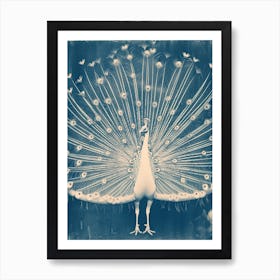 White & Blue Peacock Inspired Art Print