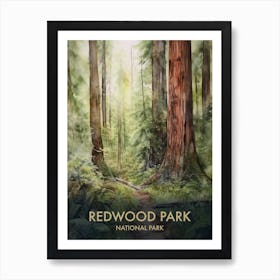 Redwood National Park Watercolour Vintage Travel Poster 1 Art Print