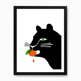 Big Cat Eating An Orange Art Print